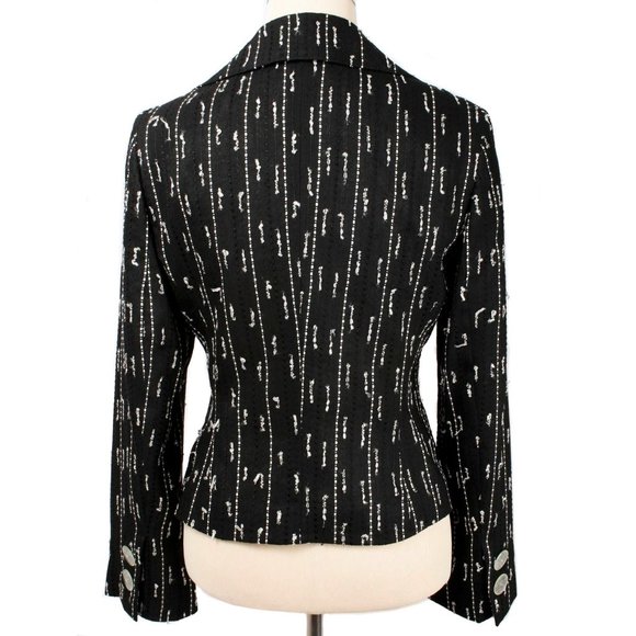 EYE Black & White Stitching Detail Single Button Linen Blend Blazer Size 8 - Picture 3 of 4